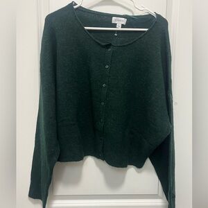 Evereve Button Up Cardigan Dark Green Boat Neck Size Large